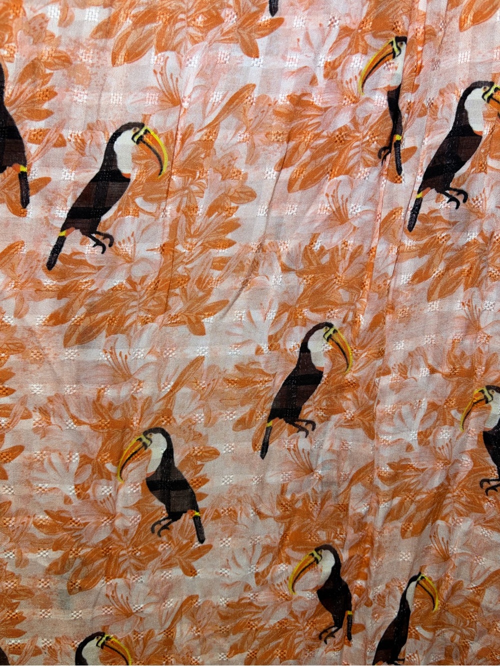 Peach Toucan Print Extra Long Button-Up Oversized Shirt. Size XL - Picture 5 of 8